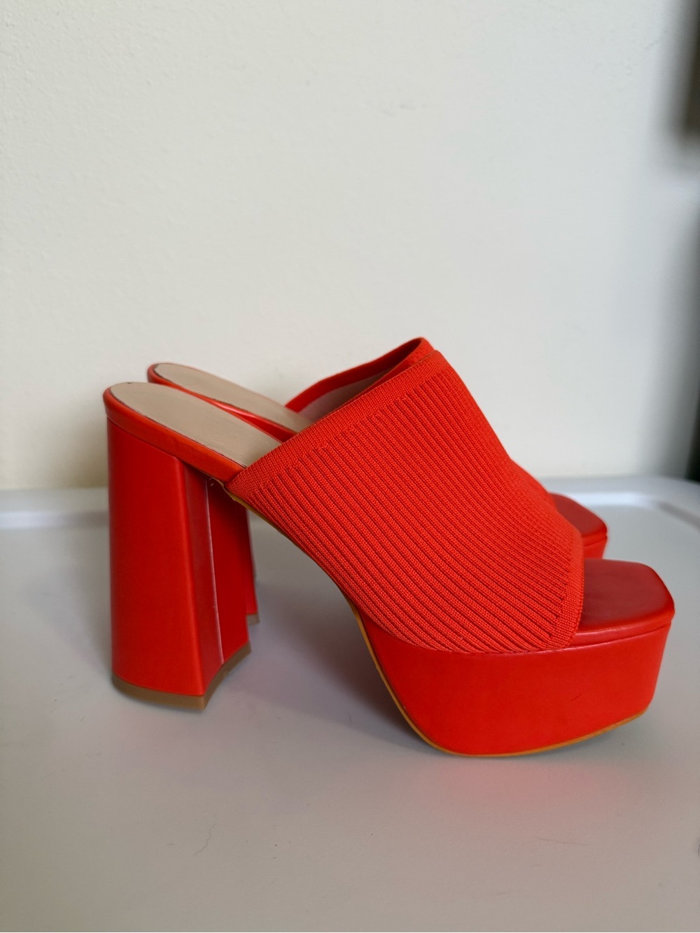 Bold Orange Platform Slide Heels - Picture 3 of 4